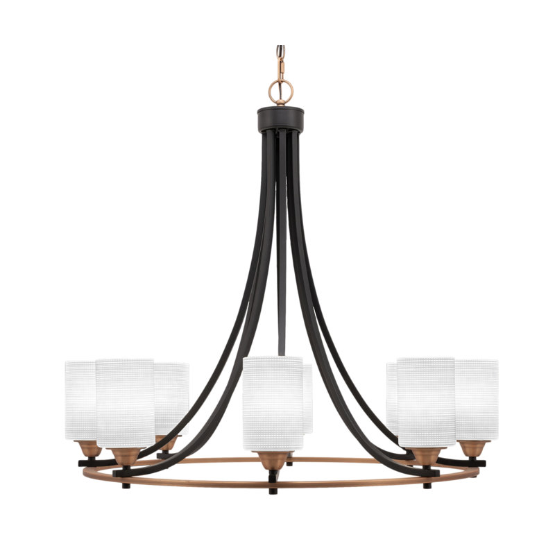 Nicia Paramount 8 Light Uplight Chandelier With 4" Matrix Glass, White, Matte Black/Brushed Nickel