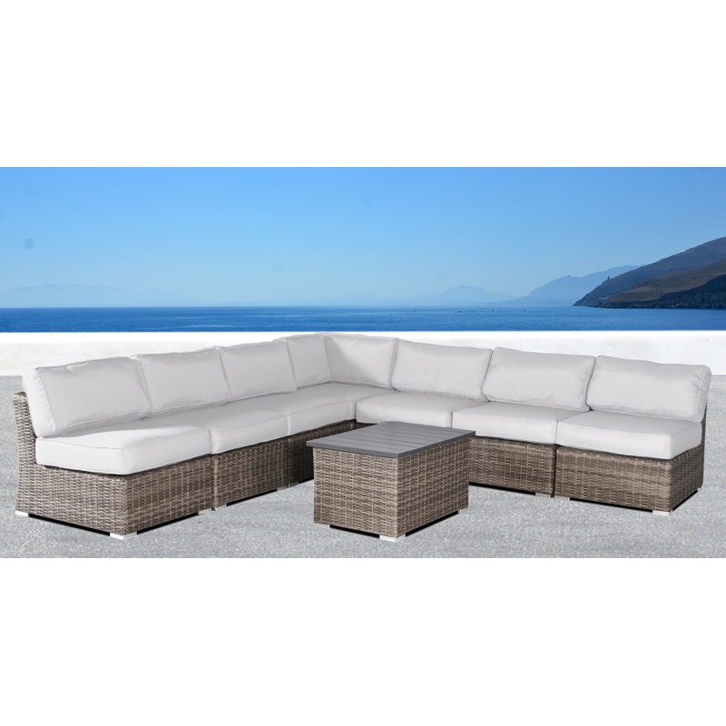 Ajahar Wicker Fully Assembled 6 - Person Seating Group with Sunbrella Cushions, Canvas Canvas Sunbrella® Canvas
