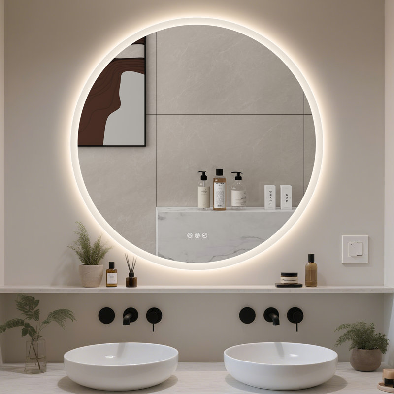 Epperly LED Round Bathroom Mirror with Bluetooth Dimmable Brightness Anti-fog Function, 36" x 36"