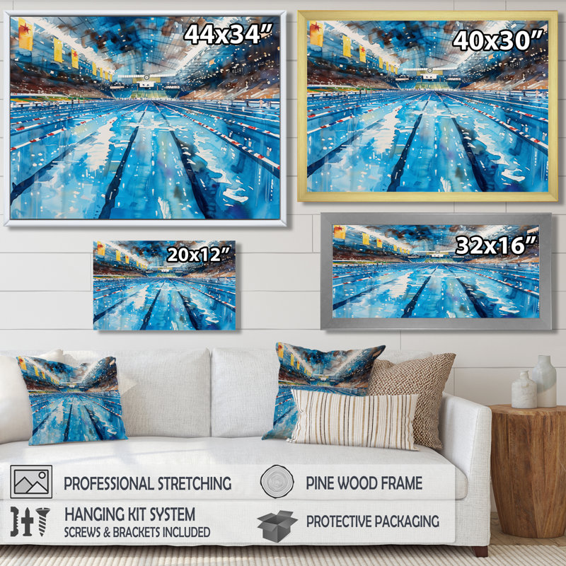 Piscine olympique avant la course I - Décoration murale de natation, H 24 po x l 32 po x P 1 po, Toile tendue
