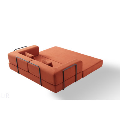 Convertible Sleeper Sofa Bed With Cylindrical Pillow, Corduroy Folding Mattress Couch With Fixed-Shape Frame For Living Room And Bedroom