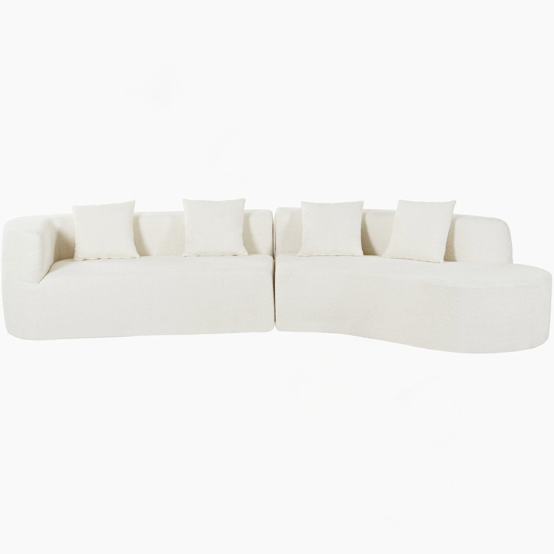 Canapé modulaire de 132 po au design incurvé, canapé modulaire en chenille 2 pièces avec 4 coussins, éponge moelleuse et coussin à ressorts, grand canapé modulaire en éponge pour le salon (ancien numéro de référence: WY000411AAA)