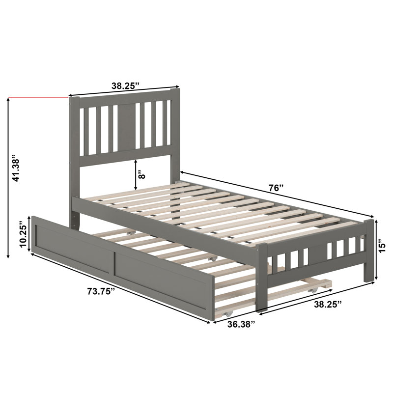 Lit plateforme en bois massif Anakin avec lit gigogne assorti, Gris, Simple