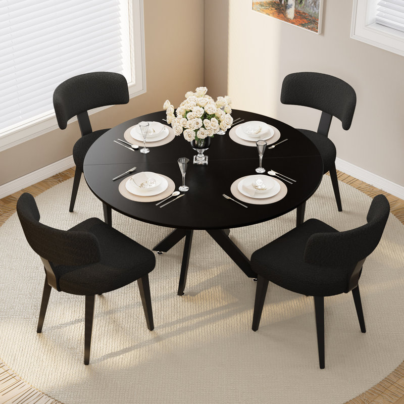 Ensemble de table de cuisine moderne, table de salle à manger en MDF avec chaises, Noir, 5