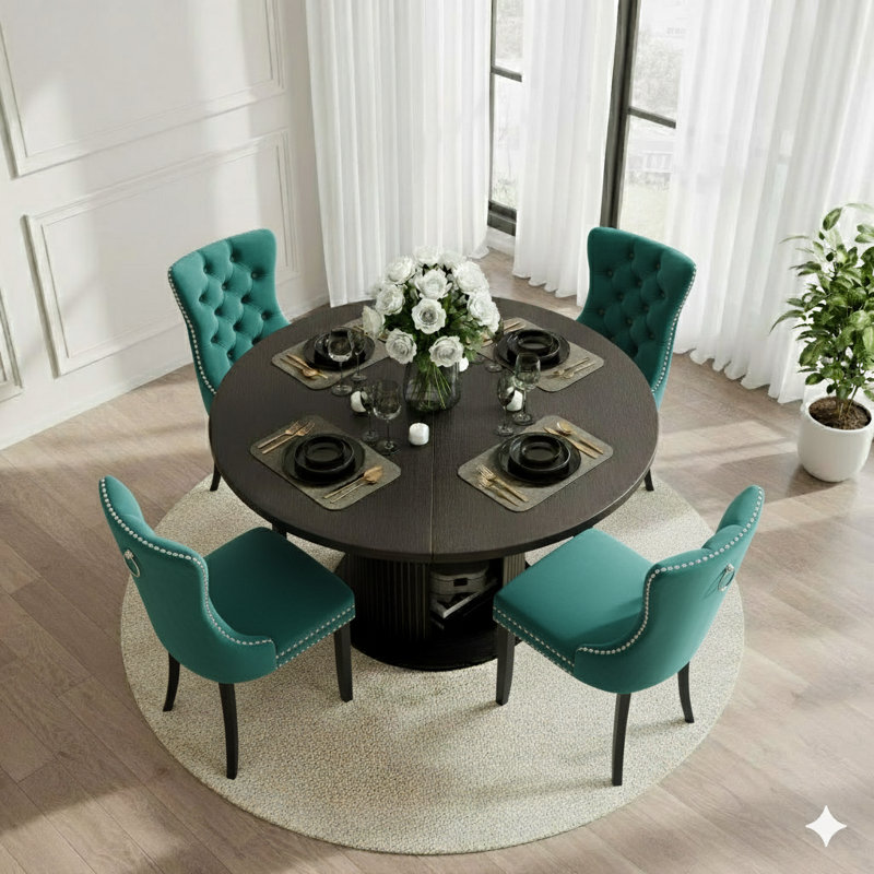 48 Inch Round Dining Table Sets For 4-6 People, Dark Green