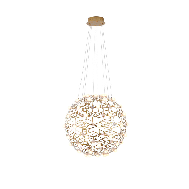 70 - Light Unique Gold Honeycomb ORB Dimmable LED Chandelier With White Acrylic Diffusers