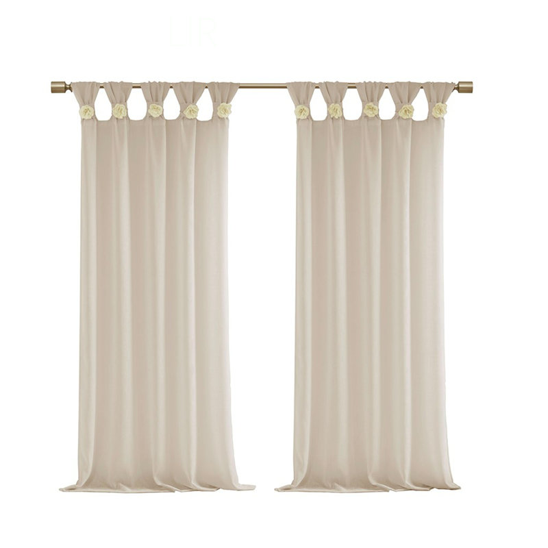 Panneau de rideau uni à passants floraux avec passe-tringle, Beige, L 50,02 po x L 63,03 po