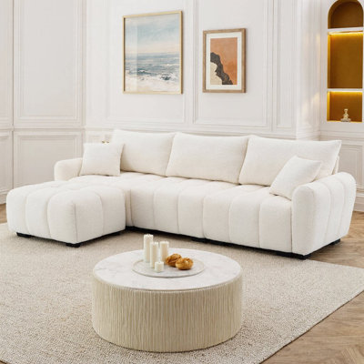 Canapé modulaire 110 po | Fauteuil modulaire en L avec siège très grand et repose-pieds mobile | Canapé capitonné en tissu Pull-Line | Canapé modulaire 4 pièces à structure libre avec structure en métal et en bois
