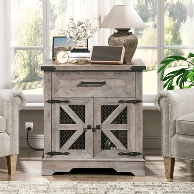  Table d'appoint de style campagnard 23,6 po avec station de charge, table de chevet et table de chevet