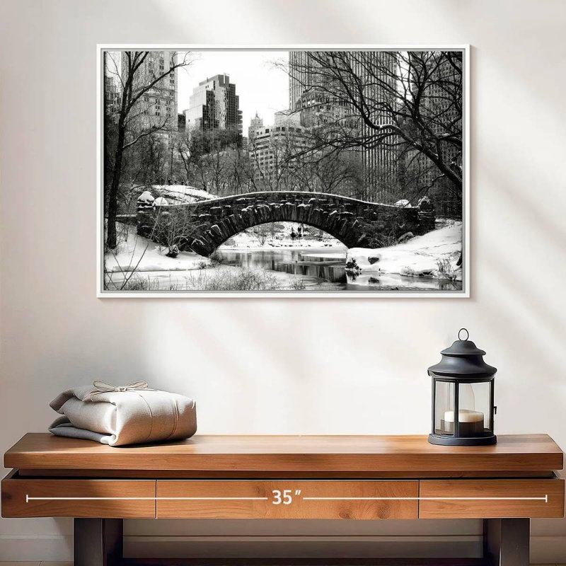 Central Park BW, 25 po x 17 po, Cadre flottant blanc