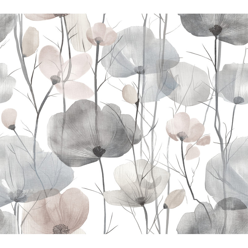 Papier peint floral gris Cotswolds Poppies, Gris