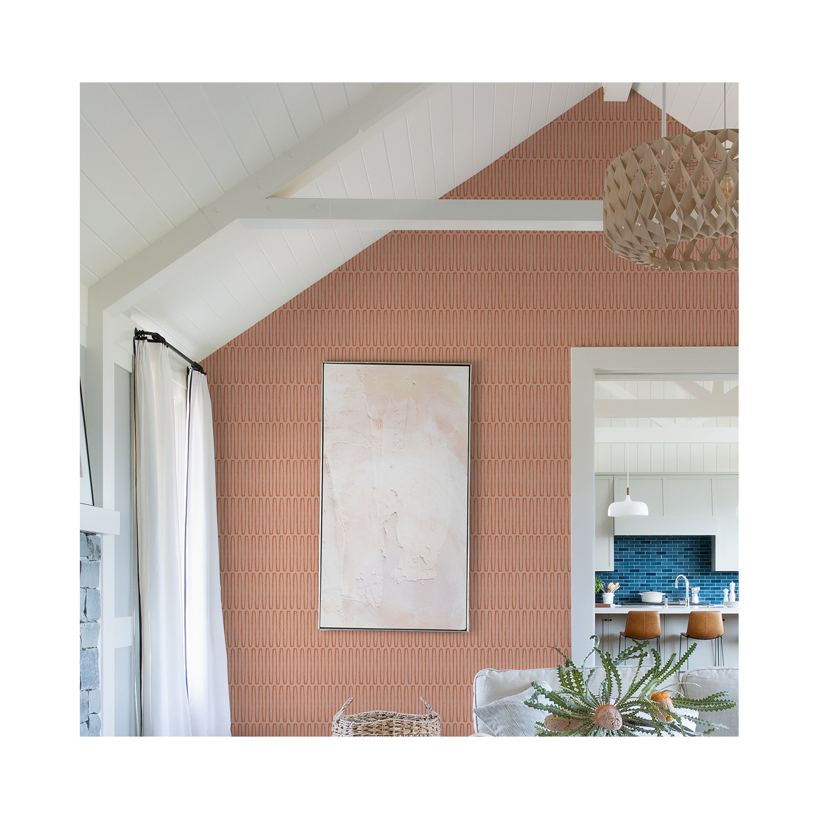 Anika Modern Geometric Wallpaper, Coral