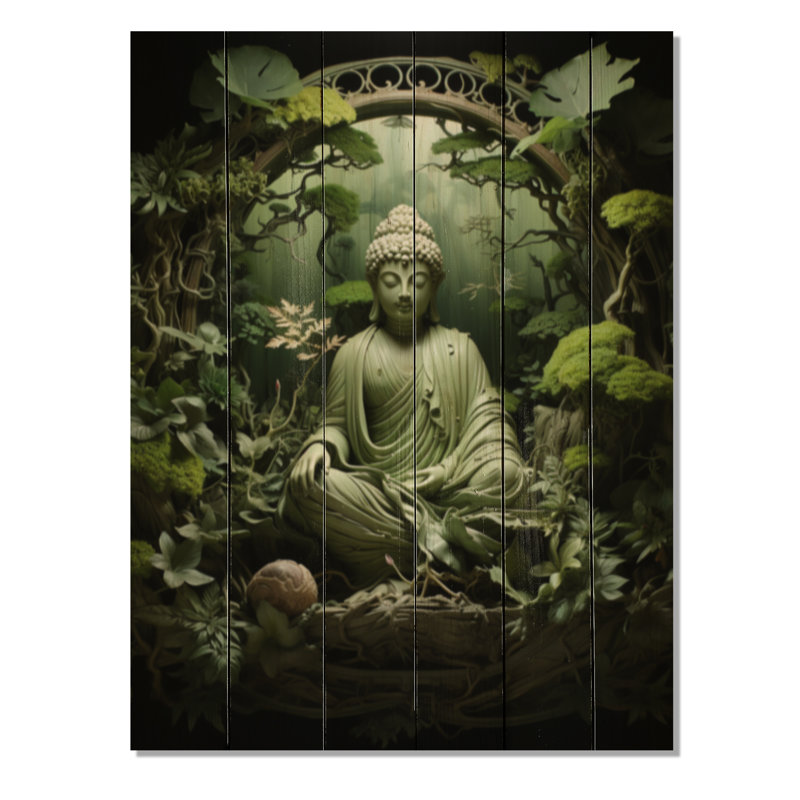 Arbre bouddhiste vert Bodhi II sur bois, H 40 po x l 30 po x P 0,78 po