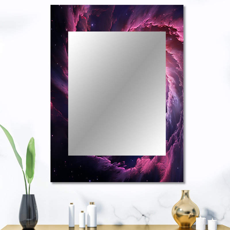 Abstrait galaxie mauve abstraite VI - miroir spirales abstraites, miroir mural décoratif rose, impression d'art en métal