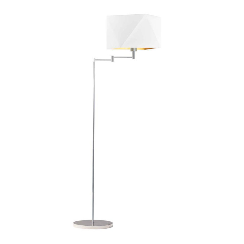 Glasper 165cm Swing Arm Floor Lamp, White, Brushed Silver