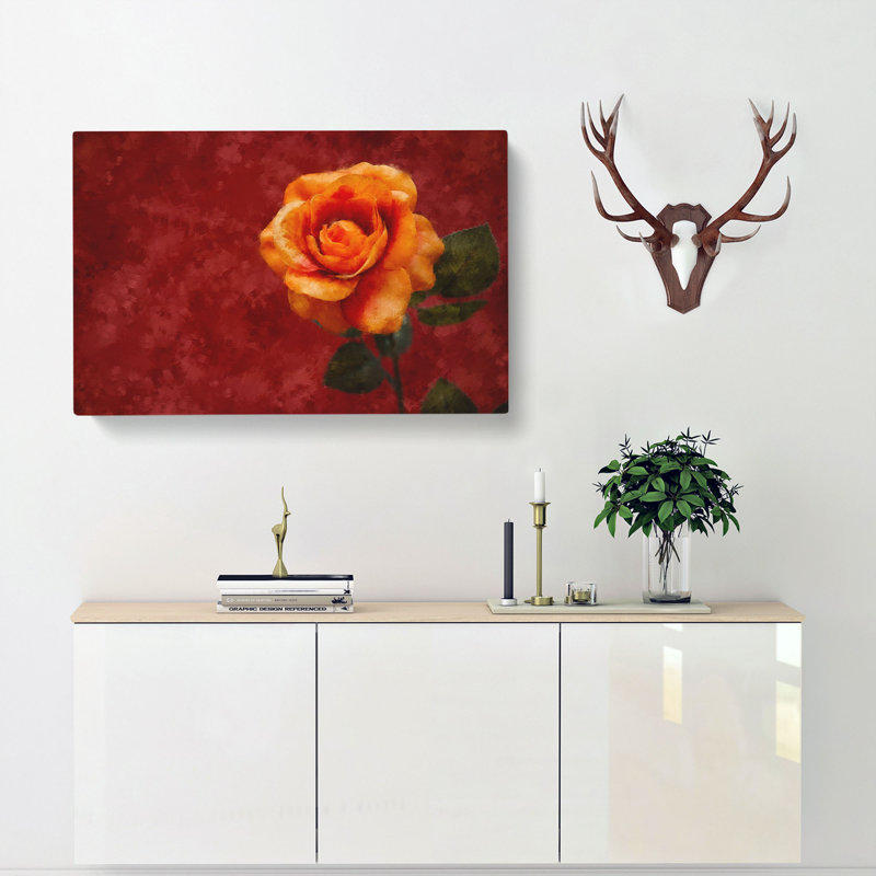 Orange Rose In Bloom - Wrapped Canvas, 30cm H x 45cm W x 4cm D