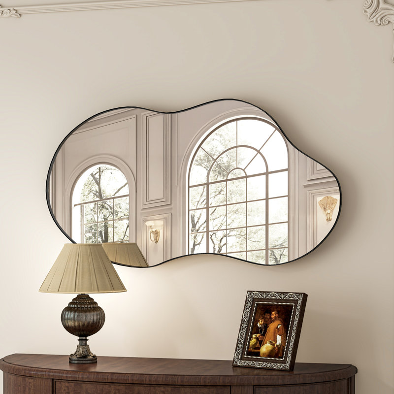 Asymmetrical Metal Framed Wall Accent Mirror, Black, 92cm H x 50cm W