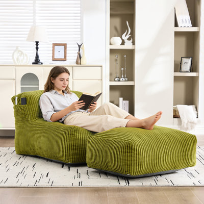 Big Bean Bag Chair For Adults - Corduroy Upholstery, Memory Foam Fill, Space Saving , Comfortable Napping In Bedroom Large Ergonomic Bag, Support, Side Pockets, Slip Design