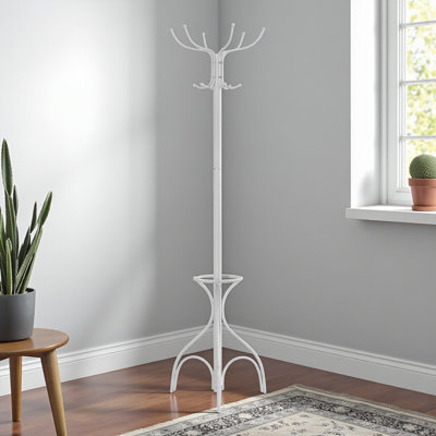 Mcarthur Coat Rack with 12 Hooks in White Metal Finish, 69.82" H X 17.86" W X 17.86" D