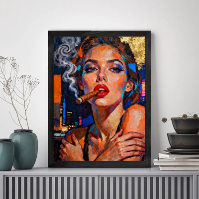 Encadré noir, palette de couleurs audacieuses rétro - coups de pinceau audacieux et éclat d'une femme, impressions encadrées de style rétro