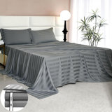 Cooling Silky Striped Sheet Set With Corner Straps, 100% Rayon from Bamboo Bed Sheets