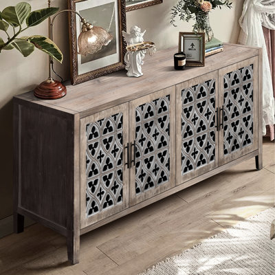 Armoire antique Hollow à quatre portes - brun pour le salon et la cuisine Console American Country avec ameublement à motif floral, meuble télé, tableau symétrique