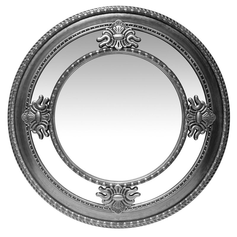Miroir mural rond de 23 po en plastique Zayac, Argent antique