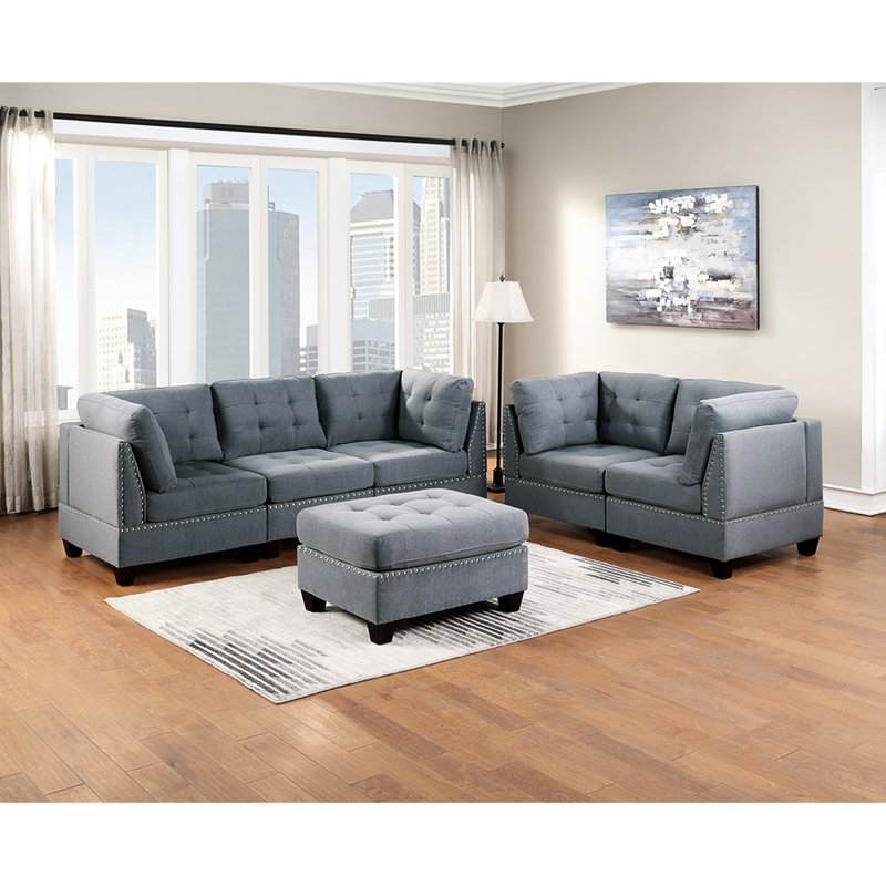 Grey Linen-like Fabric With Charming Button Seat And Stylish Covering Featuring Soft Padding