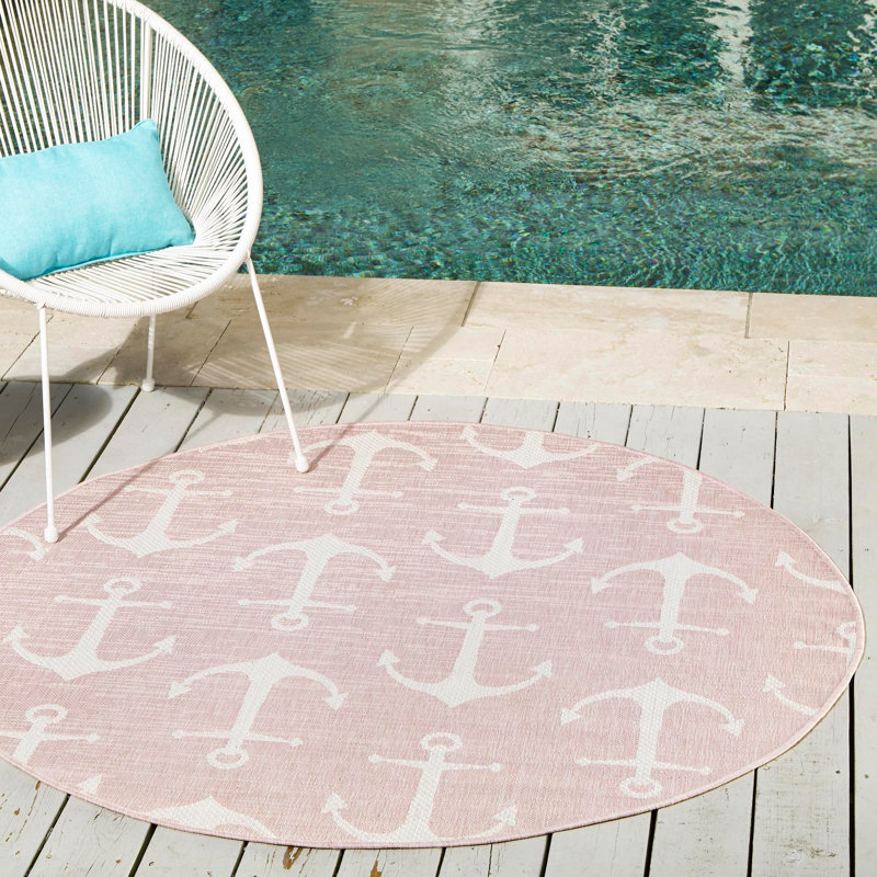 Outdoor Ayton Area Rug Sea Foam Color, Round 10'