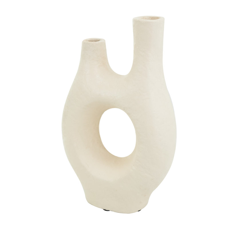 Paper Mache Abstract Rounded Decorative Vase with Double Openings, 14.35" H x 9.10" W x 3.8" D