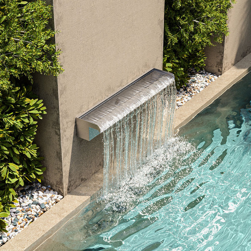 Stainless Steel Weather Resistant Wall Base Fountain, 10cm H x 60cm W x 13m D