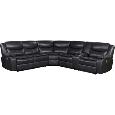 Grey Upholstered Sectional With Power Reclining Function, Channel Cushions, And Space Saving Design Dark In Transitional Style Breathable Faux Leather, Tufting, Pillow Top Arms