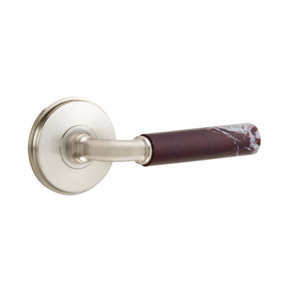 Emtek Select Privacy Leverset w/ Watford Rosette & R-Bar Stem, Rosso Levanto Marble Lever (CF)