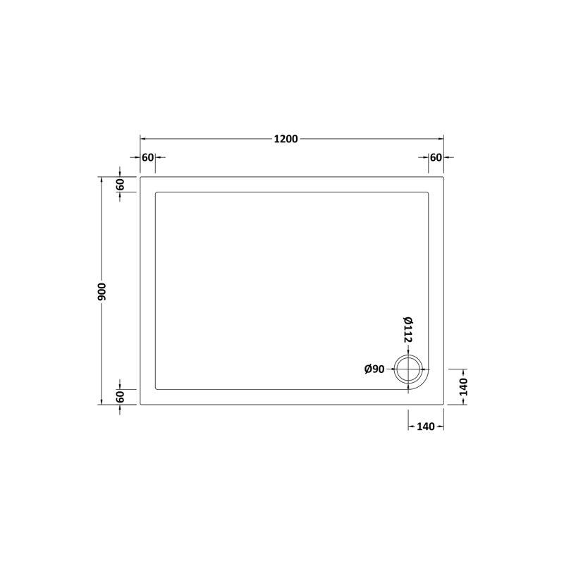 Pearlstone Shower Tray in White, 120cm H x 90cm W x 4cm D