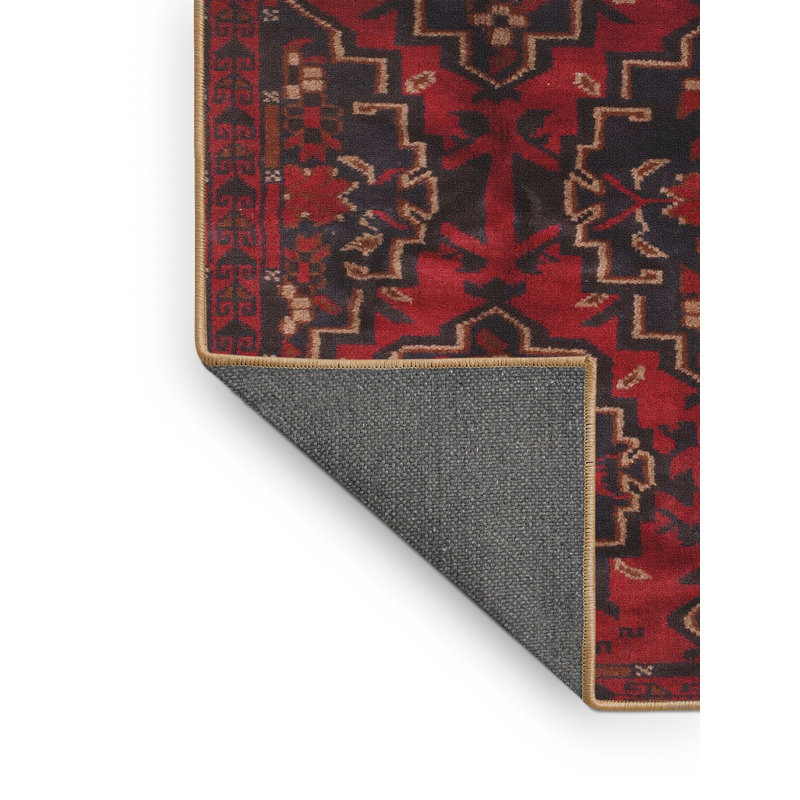 Tapis traditionnel rouge / noir, Rectangle 2 pi x 5 pi
