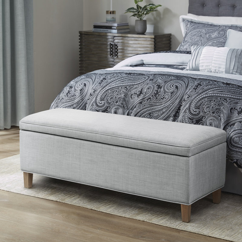 Caymus Light Grey Fabric Rectangular Storage Bench with Solid Wood Legs