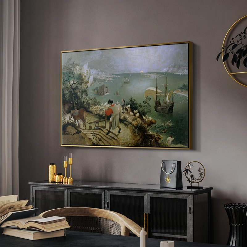 Paysage avec la chute d'Icarus, v. 1560 - Toile tendue avec châssis Peter Bruegel l'Ancien, 26 x 40, Doré