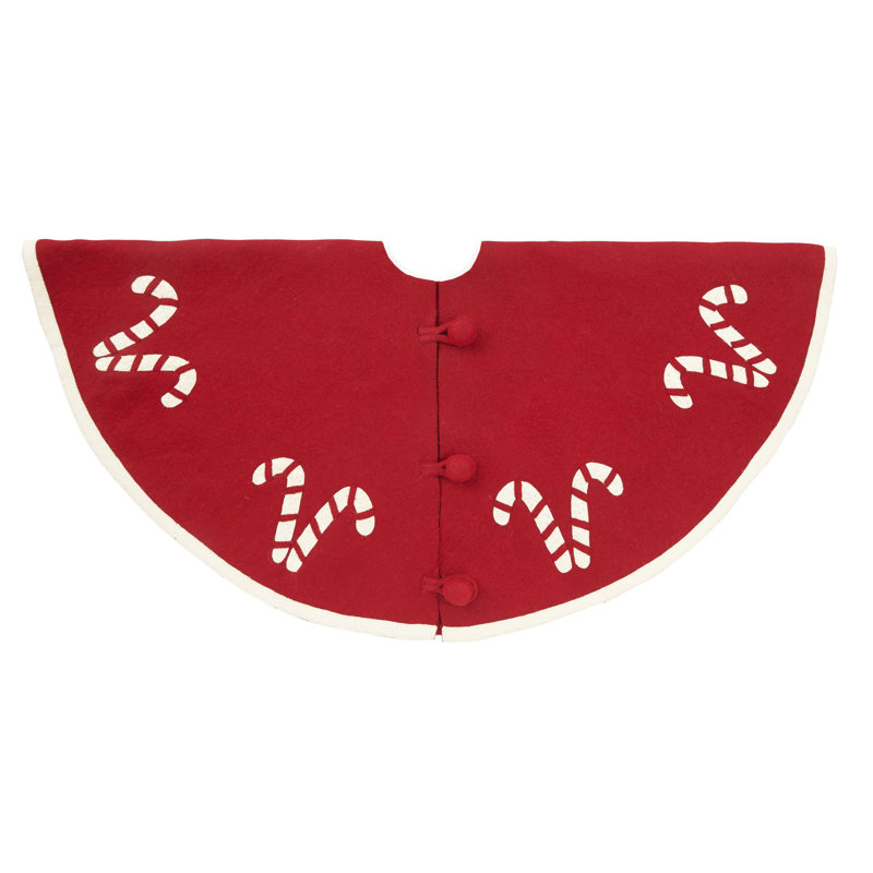Red Felt Handmade Christmas Tree Skirt with Candy Canes