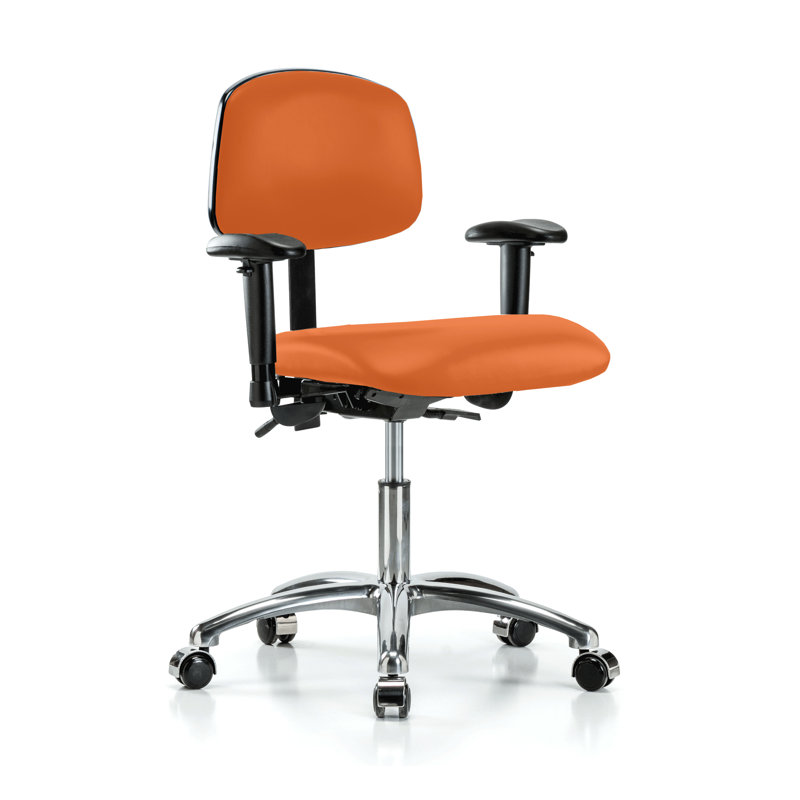 PERCH Chrome Turnalar Task Chair with Adjustable Armrests | Desk Height 17-22", Imperial Blue Vinyl