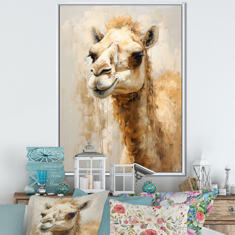 Minimalisme beige chameau I - reproduction d'art sur toile chameau, Cadre flottant blanc, H 44 po x l 34 po x P 1,5 po
