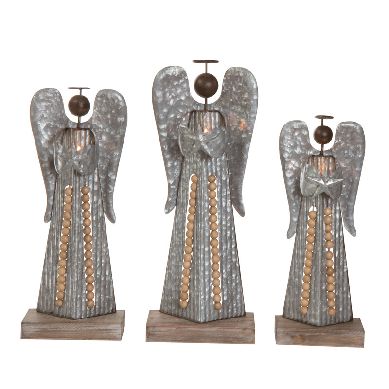  Ensemble de 3 décorations de Noël ange en métal et argent 20 po