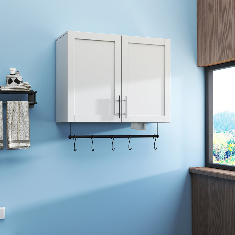 Armoire murale de salle de bain avec tablette réglable, barre à serviettes, 5 crochets, armoire de rangement au-dessus de la toilette pour la salle de bain, cuisine