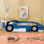 Lit plateforme double en forme de voiture de course avec roues, bleu-153754342