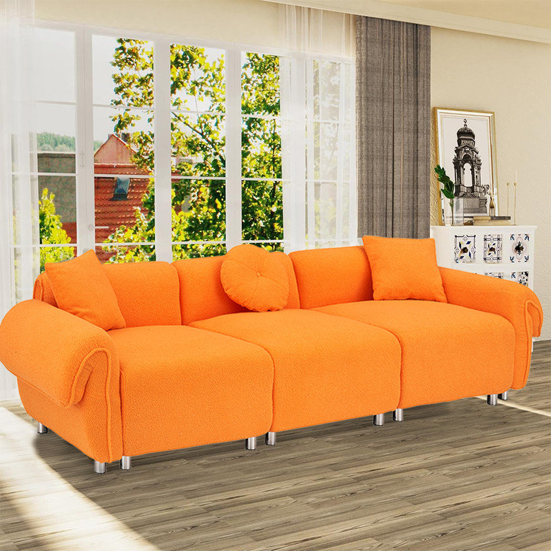 Ronard Upholstered 112'' Sofa, Orange