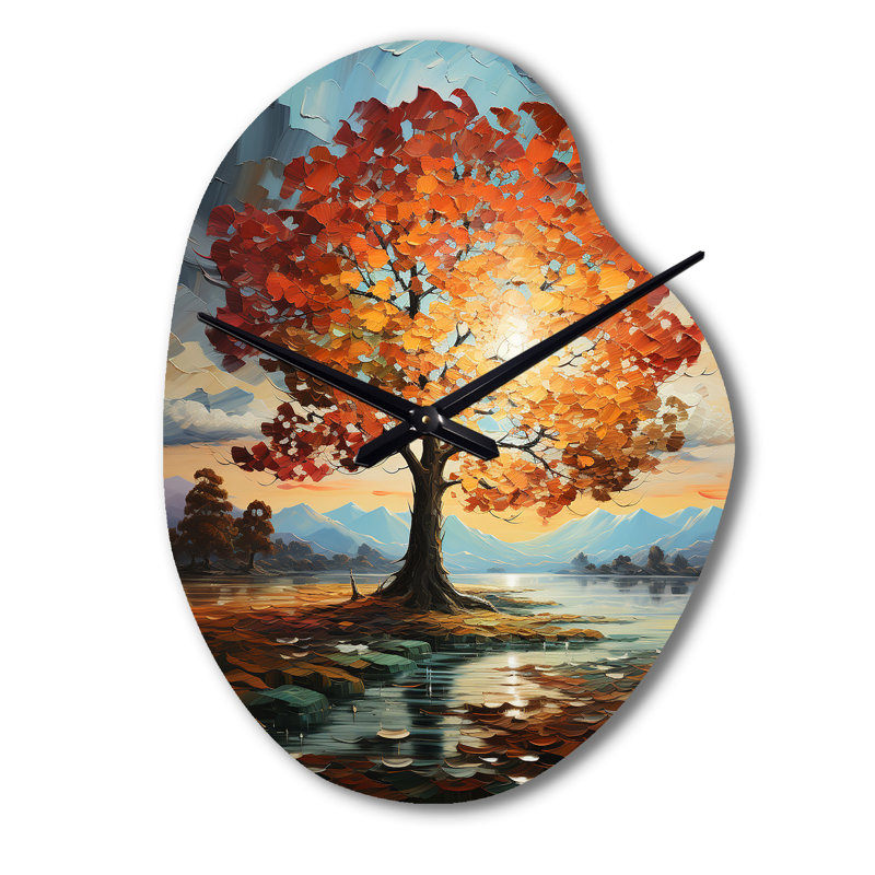 Orange Teal Maple Tree Majestic Maple - Pear Shape Decorative Orange Tree Maple Wall Clock, Small