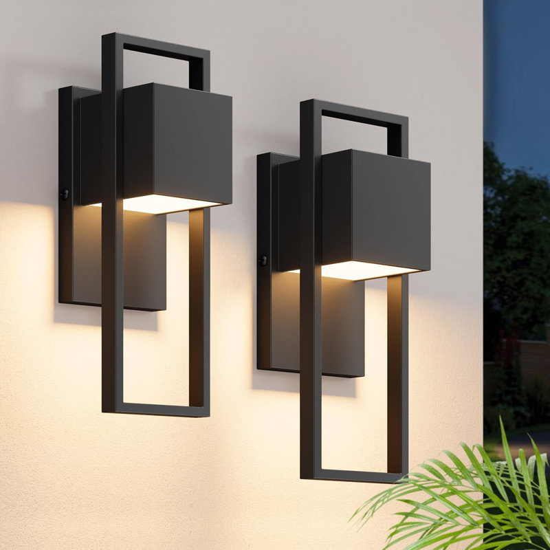 Modern Outdoor Wall Lights 2-Pack, Integrated LED Black Porch Light 3000K Warm White, IP65 Waterproof Exterior Wall Sconce For House Patio Garage Garden Front Door
