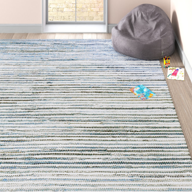 Handmade Braided Cotton Bright Blue/Navy Rug, Rectangle 9' x 13'