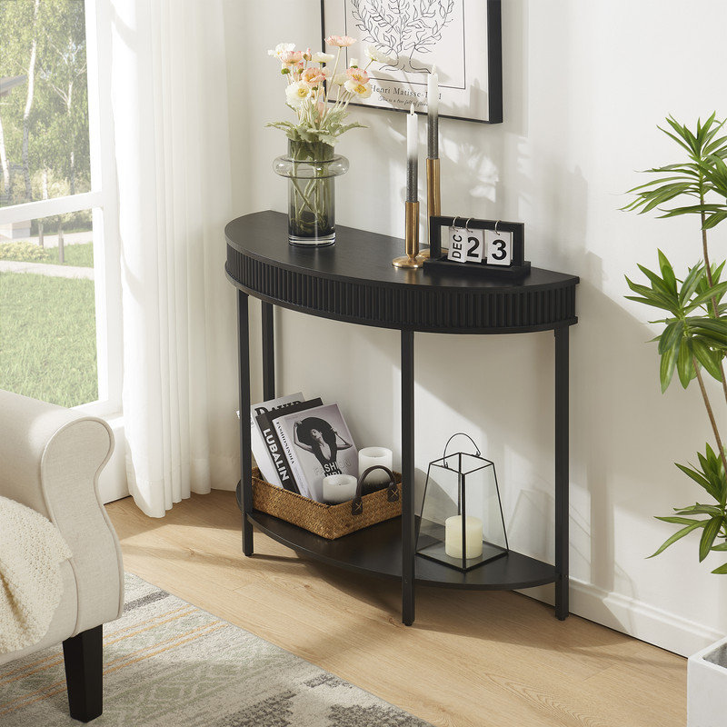 Fluted Half Moon Console Table, 31.5" H x 47.6" W x 15" D