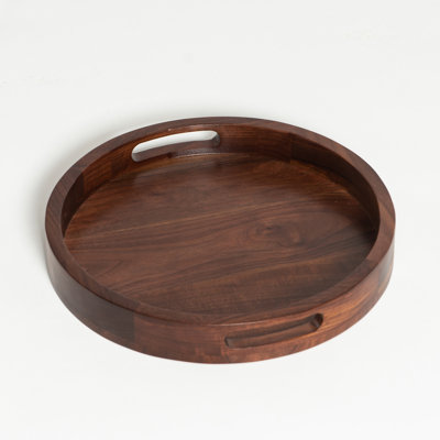 Arooj Round Black Walnut Solid Wood Serving Tray Ottoman Tray