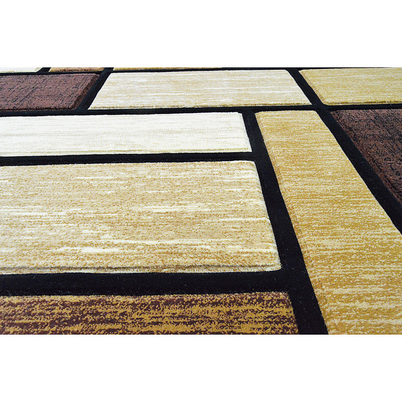 Tapis abstrait brun / beige Mccampbell, Rectangle 9 pi 2 po x 12 pi 5 po
